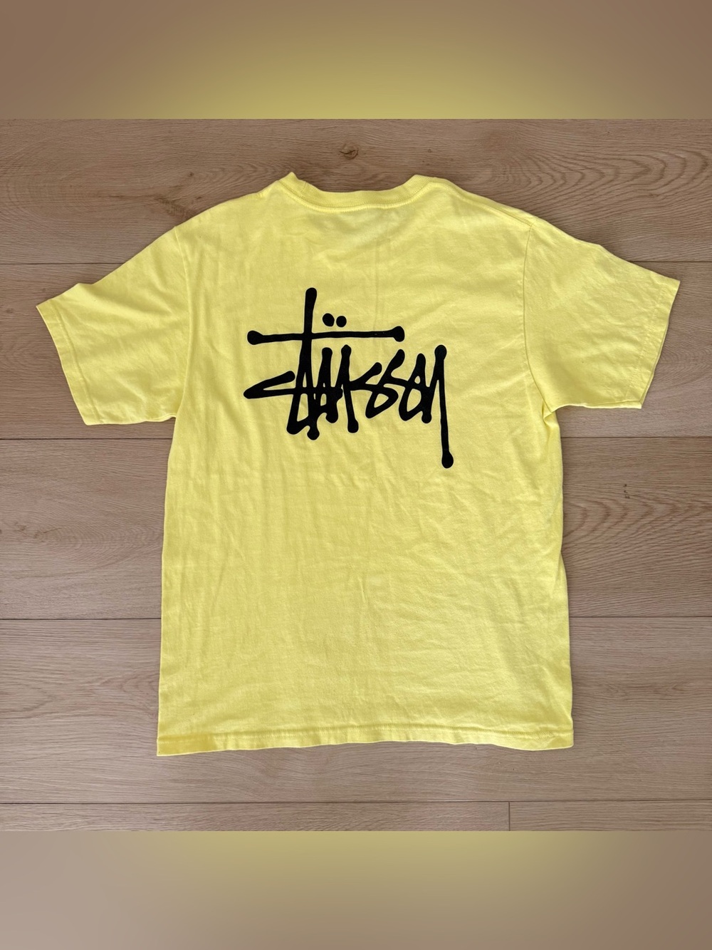 Stussy Highlighter Yellow Tee with Black Script Logo